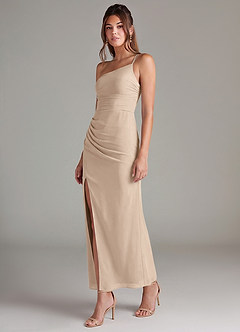 Azazie Eren 신부 들러리 드레스 인어 한쪽 어깨 쉬폰 발목 길이 드레스 image5