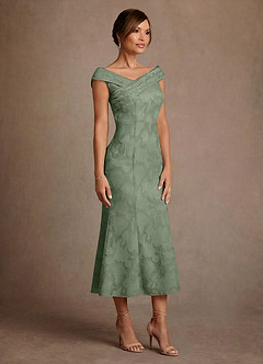 Azazie Keith Moeder van de bruid jurken Kolom Jurk van Bloemen Burn-out Geplooid Matcha image3