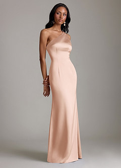 Azazie Voni Brudtärnklänningar Klä av Sjöjungfru i Stretch Satin Ena axeln Roséguld image1