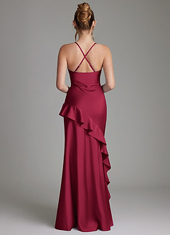 Azazie Jayda Bridesmaid Dresses Burgundy A-Line Ruched Stretch Satin Dress image2