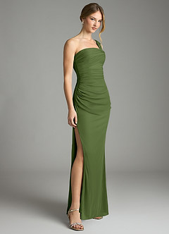 Azazie Tati 신부 들러리 드레스 쉬스 오프 더 숄더 망사 바닥 길이 드레스 image3