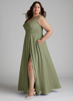 Azazie Karina Brautjungfernkleider A-Linie Plissee Chiffon Kleid Pistazie image7