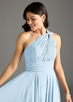 Azazie Charlize At-home Try On Dresses Sky Blue A-Line One Shoulder Chiffon Dress image5