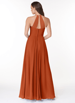 Azazie Ginger Bridesmaid Dresses Burnt Orange A-Line Halter Pleated Chiffon Dress image4