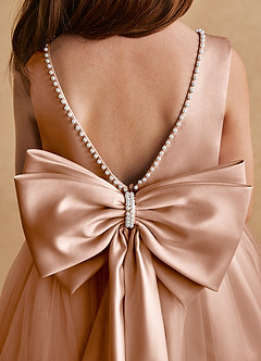 Azazie Cookie Flower Girl Dresses Champagne Rose A-Line Bow Tulle Dress image6