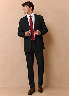 front Collins Black Double Breasted Wool Blend Suit