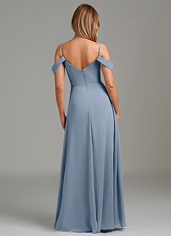 Azazie Julianne Essayer des robes à la maison Robe Trapèze en Mousseline de soie Épaule décolletée Bleu Poussiéreux image4