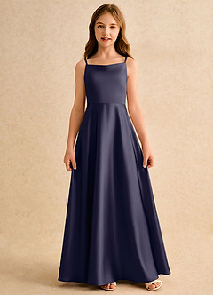 Azazie Joella Girls Formal vestidos de niña de las flores Vestido de Tormenta de Satén Elástico de Corte en A con Plisado image4