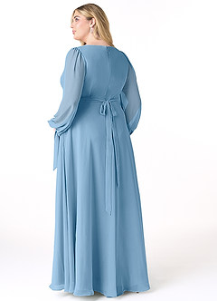 Azazie Leonia Bridesmaid Dresses Steel Blue A-Line Long Sleeve Chiffon Dress image9