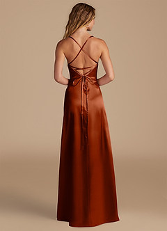 Azazie Mei Brautjungfernkleider A-Linie Metallischer Satin Kleid Rotbraun image5