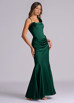 Azazie Inara Bridesmaid Dresses Emerald Mermaid Pleated Stretch Satin Dress image5