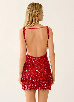 Viennejoie Red V-Neck Sequin Open Back Mini Dress image5