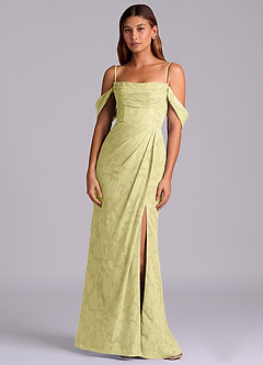 Azazie Johana Bridesmaid Dresses Lemon Sorbet Mermaid Off the Shoulder Floral Burnout Convertible Dress image6