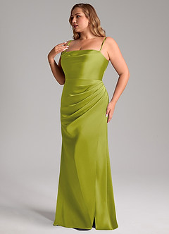 Azazie Leonis Bridesmaid Dresses Lemongrass Mermaid Pleated Stretch Satin Convertible Dress image12