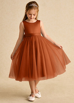 Azazie Winnie Flower Girl Dresses Burnt Orange Ball-Gown Bow Tulle Dress image2