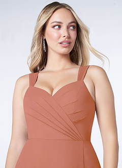 Azazie Nahrin Vestidos de damas de honor Vestido de Mai Tai de Gasa de Corte en A con Cuello en V Plisado image5