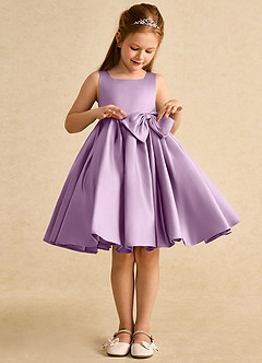 Azazie Jessie vestidos de niña de las flores Vestido de Glicinia de Satin Mate de Corte En A con Lazo image5
