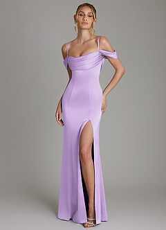 Azazie Nira Bridesmaid Dresses Lilac Mermaid Corset Stretch Satin Dress image1