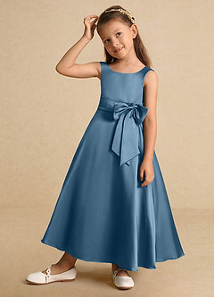 Azazie Lindy Flower Girl Dresses Bermuda A-Line Pleated Matte Satin Dress image3