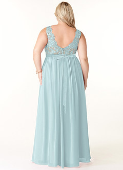Azazie Elly Brautjungfernkleider A-Linie Rundhalsausschnitt mit Spitze Chiffon Kleid Nebel image8