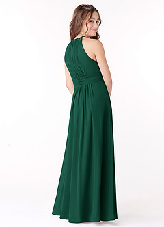 Azazie Bonnie Junior Emerald A-Line Pleated Chiffon Dress image3