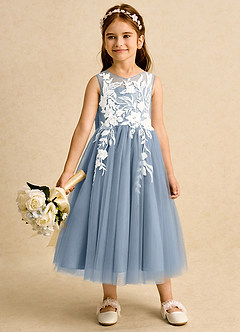 Azazie Sundae Flower Girl Dresses Dusty Blue Ball-Gown Lace Dress image3