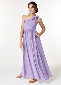 Azazie Flower Junior Lilac A-Line Pleated Chiffon Dress image5
