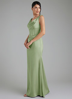 Azazie Spencer Bridesmaid Dresses Dusty Sage Mermaid Pleated Stretch Satin Dress image4