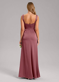 Azazie Frostine Bridesmaid Dresses Desert Rose A-Line Bow Stretch Satin Dress image2