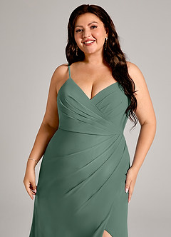 Azazie Maci Abiti da Damigella Abito Tubino in Chiffon Plissettato Muschio Marino image12