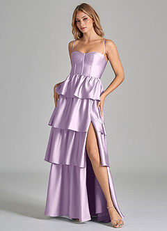 Azazie Faye Robes de demoiselle d'honneur Robe Trapèze en Satin extensible Rayé Frostiges Flieder image8