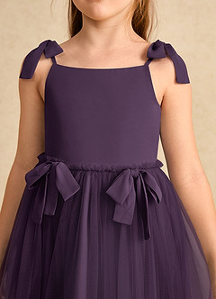 Azazie Jaci Flower Girl Dresses Plum A-Line Spaghetti Strap Chiffon Dress image7