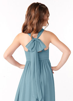 Azazie Jaylah Junior Moody Blue A-Line Ruched Chiffon Dress image4