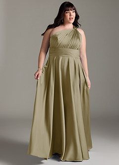 Azazie Charlize Jurken voor bruidsmeisjes Jurk van Stretch Satijn met A-lijn One-shoulder Mosgroen image11