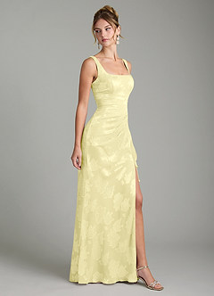 Azazie Veronica Bridesmaid Dresses Lemon Sorbet Mermaid Pleated Floral Jacquard Burnout Dress image4