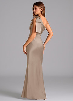 Azazie Yuanna Bridesmaid Dresses Taupe Mermaid One Shoulder Stretch Satin Dress image6