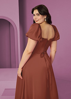 Barbie ♥ Azazie Bridesmaid Dresses Auburn A-Line Ruched Stretch Satin Dress image8