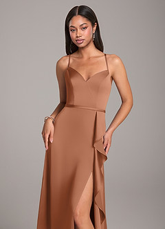 Azazie Naeem Bridesmaid Dresses Bronzer A-Line Stretch Satin Dress image2