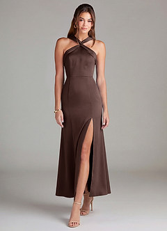 Azazie Rue Robes de demoiselle d'honneur Robe Sirène en Satin extensible Plissée Ganache image3