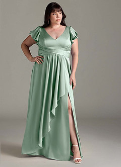 Azazie Omari Vestidos de damas de honor Vestido de Agave de Satén Elástico de Corte en A image10