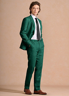 front Harrison Smaragd Anzug aus 100 % Leinen
