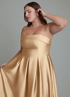 Azazie Lucienne Jurken voor bruidsmeisjes Converteerbaar Jurk van Stretch Satijn met A-lijn Strapless Champagne image14