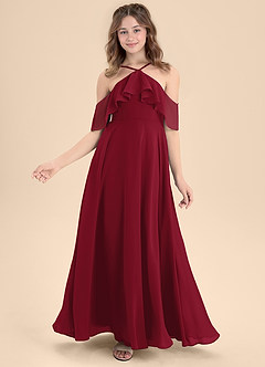 Azazie Tessabelle Junior A-Linie Schulterfrei Chiffon Kleid Burgunderrot image6