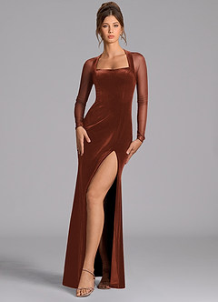 Azazie Megan Jurken voor bruidsmeisjes Jurk van Mesh met Zeemeermin Lange mouw Terracotta image3