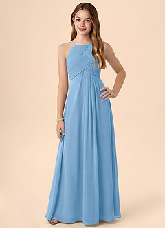 Azazie Ginny Junior Powder Blue A-Line Pleated Chiffon Dress image1