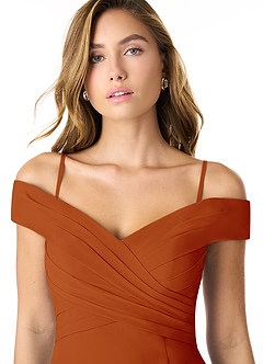 Azazie Lecia Bridesmaid Dresses Paprika Empire Off-The-Shoulder Pleated Chiffon Convertible Dress image2