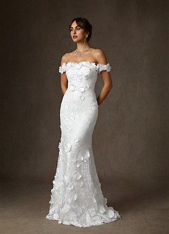 Azazie Olessia Abiti da Sposa Abito Sirena in Pizzo Bianco Diamante image6