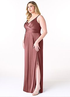 Azazie Aqua Bridesmaid Dresses Amethyst A-Line V-Neck Pleated Stretch Satin Dress image10