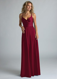 Azazie Davis Robes de demoiselle d'honneur Robe Trapèze en Satin extensible Plissée Bourgogne image4