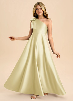 Azazie Penguin Junior Abito A-Line in Raso Elasticizzato Fiocco Sorbetto Al Limone image1